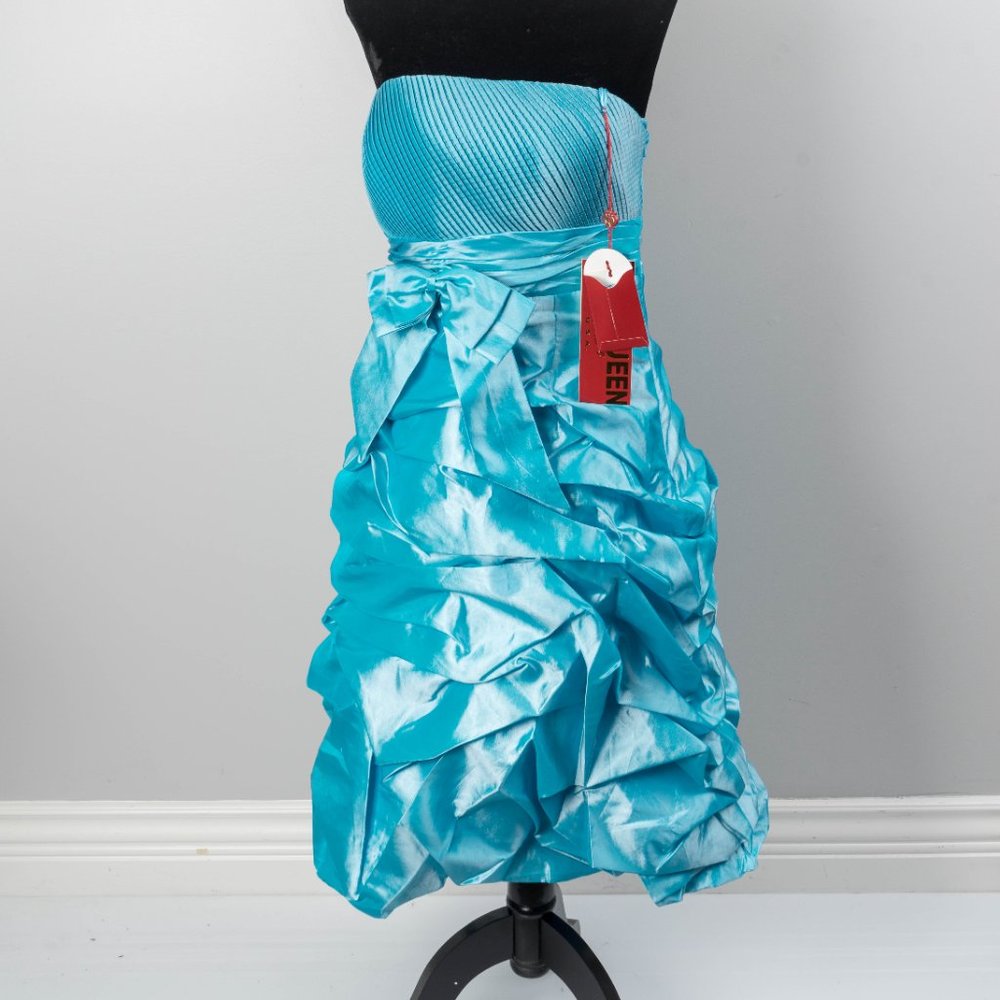 NWT Turquoise Ruched Strapless Dress & Shawl - 12